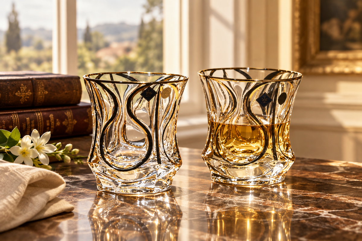 Gold-Accent Crystal Whiskey Glasses