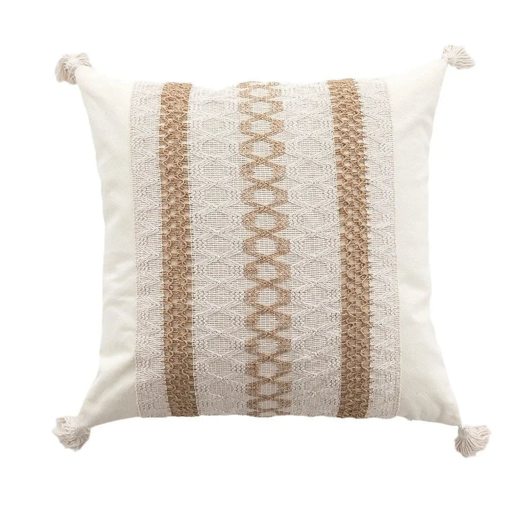 Bohemian Linen Fringed Throw Pillow Cover – Embroidered Decorative Cushion - Julia M LifeStyles