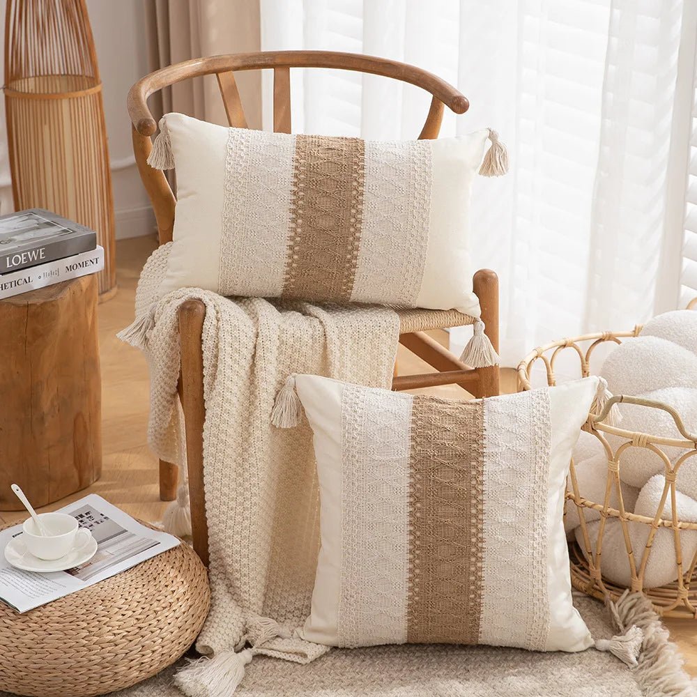 Bohemian Linen Fringed Throw Pillow Cover – Embroidered Decorative Cushion - Julia M LifeStyles