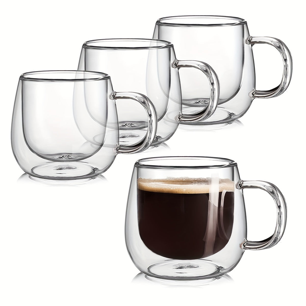 4pcs 10.14oz High Borosilicate Glass Coffee Mugs - Double-Walled, Insulated Cups with Handles for Latte, Cappuccino, Tea - Dishwasher Safe, Reusable & Recyclable Clear Glassware, Coffee Cups - Julia M LifeStyles