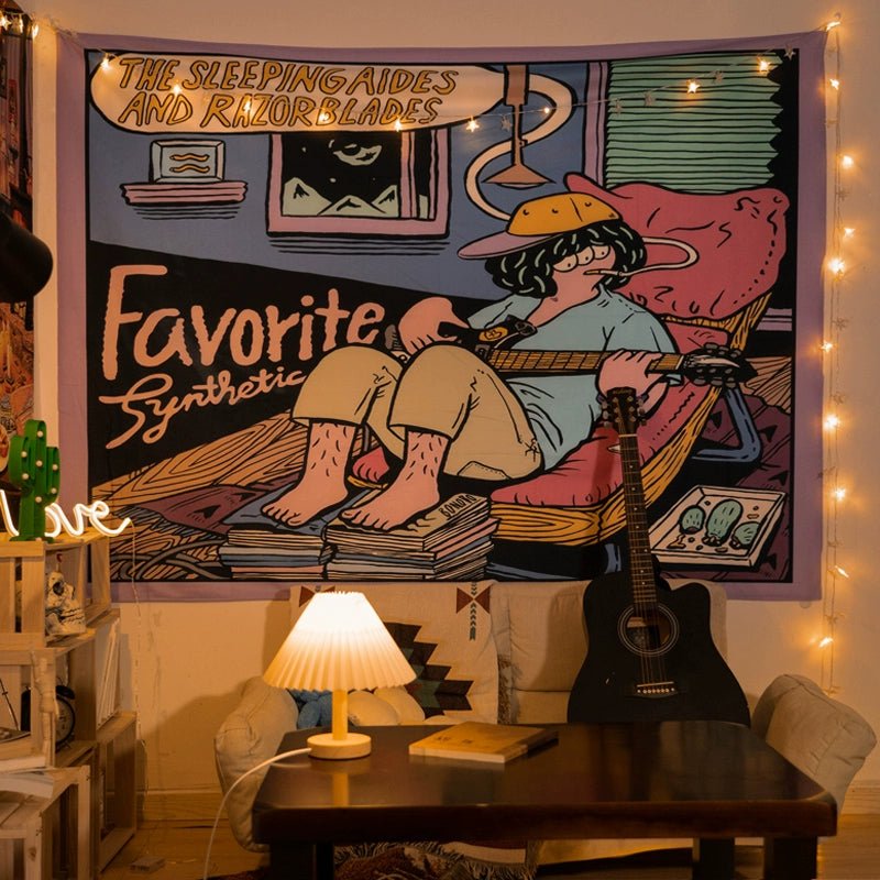 Cartoon-Style Cotton Bedside Tapestry for Dormitory Decor - Julia M LifeStyles