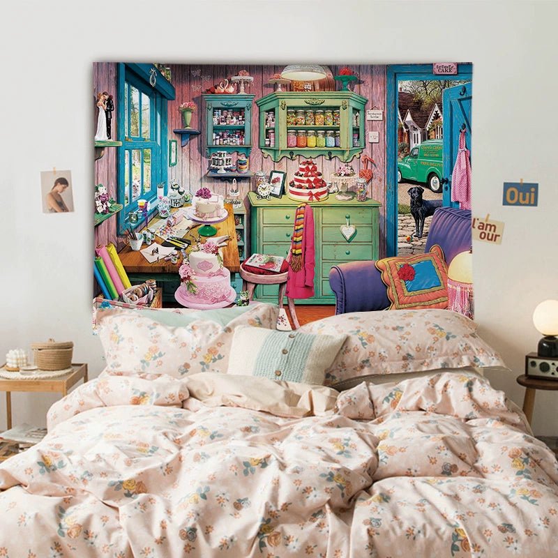 Cartoon-Style Cotton Bedside Tapestry for Dormitory Decor - Julia M LifeStyles
