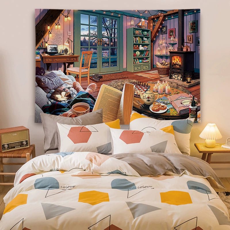 Cartoon-Style Cotton Bedside Tapestry for Dormitory Decor - Julia M LifeStyles