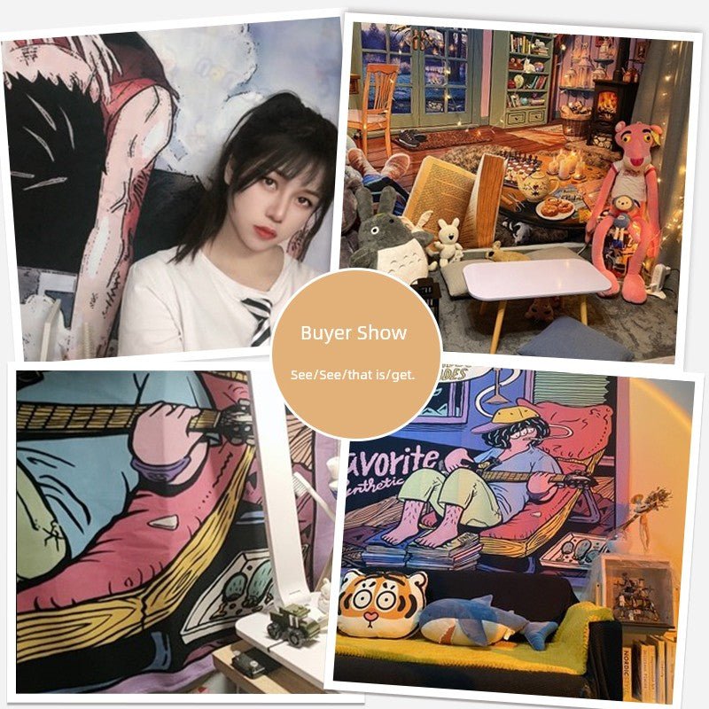 Cartoon-Style Cotton Bedside Tapestry for Dormitory Decor - Julia M LifeStyles