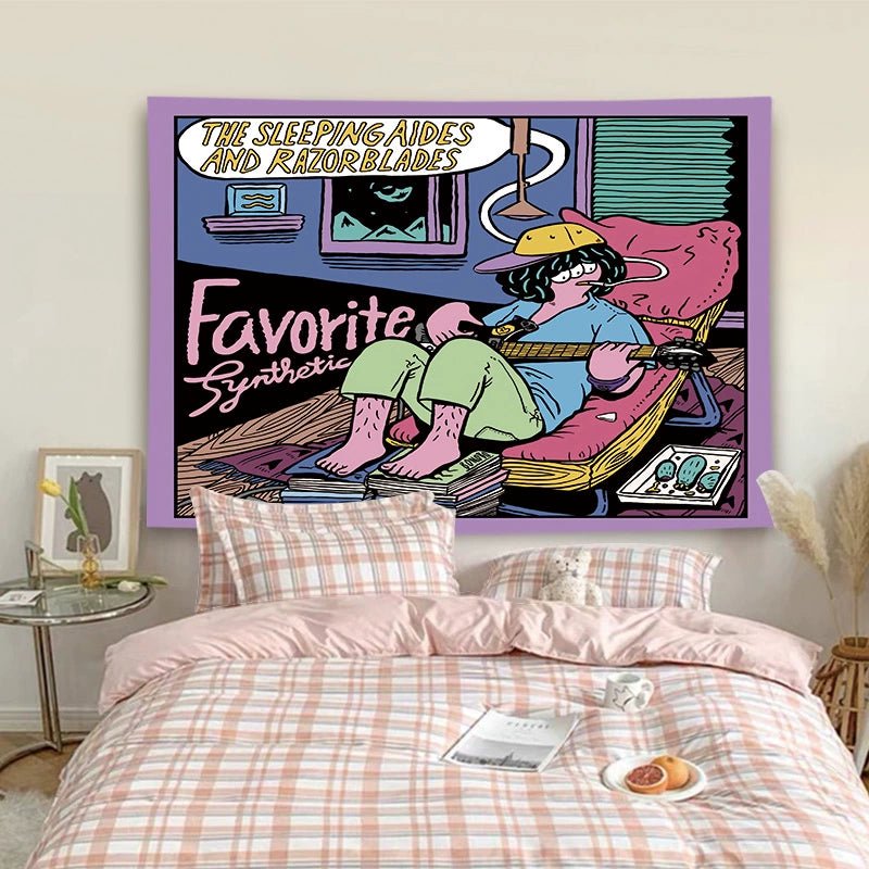 Cartoon-Style Cotton Bedside Tapestry for Dormitory Decor - Julia M LifeStyles