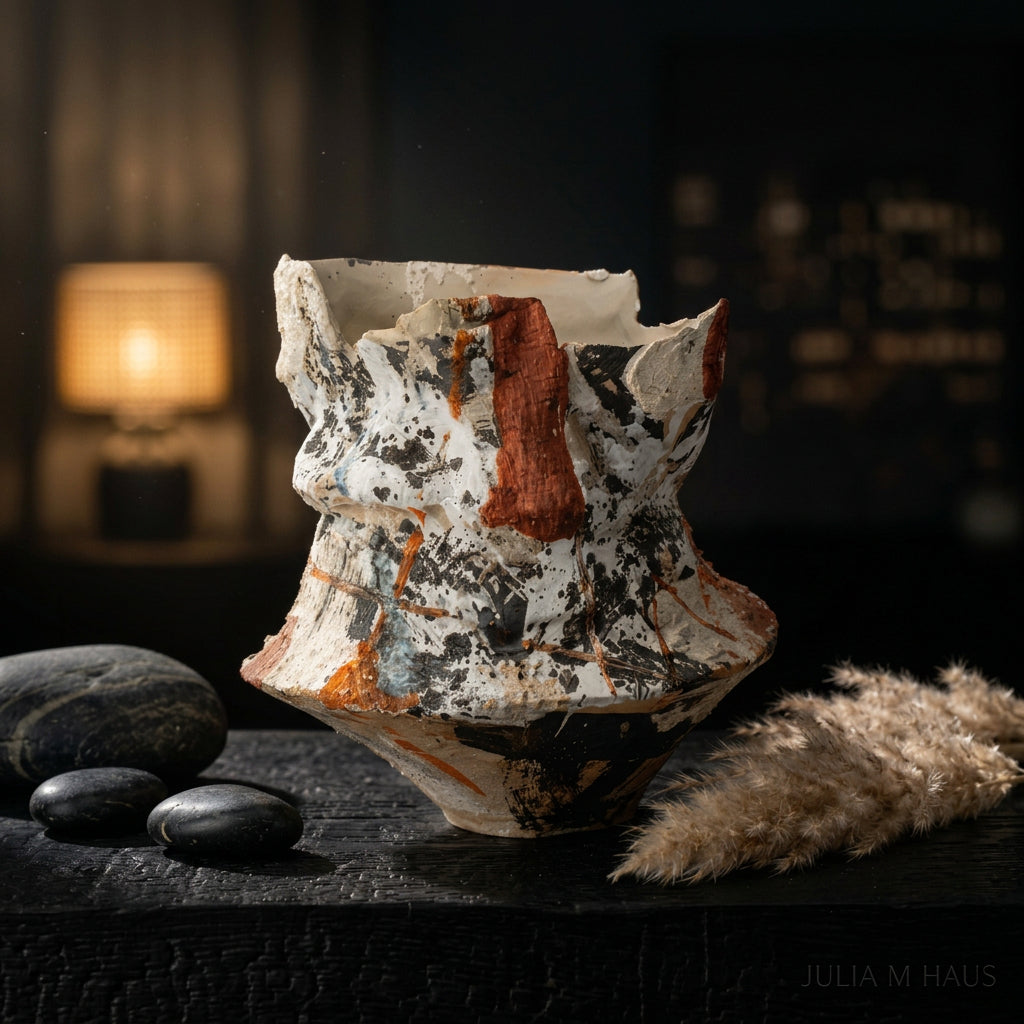 Ceramic vase with textured surface on a white background