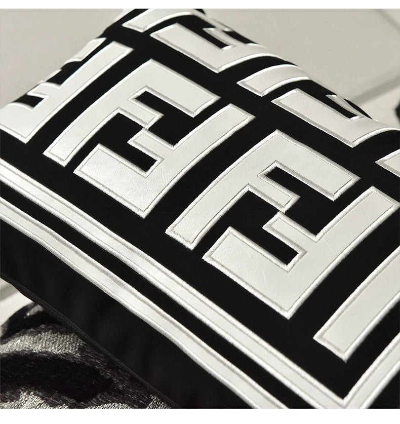 Chic Black and White Orange Accent High-End Cushion - Julia M LifeStyles