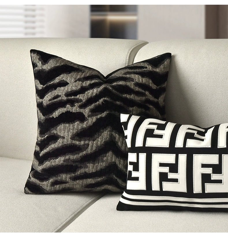 Chic Black and White Orange Accent High-End Cushion - Julia M LifeStyles