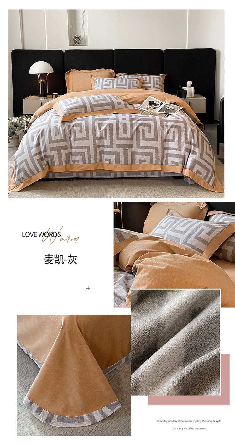 Classy Class a 200 PCs Pure Cotton Long-Staple Cotton Printed Four-Piece Bedding Set Autumn and Winter Thickening Cotton Quilt Cover Bed Sheets Bedding - Julia M LifeStyles