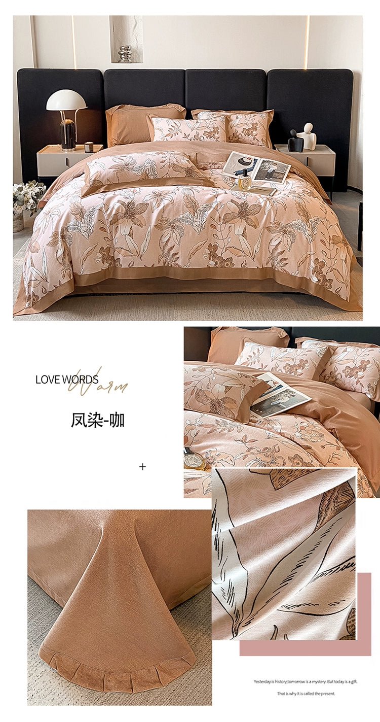 Classy Class a 200 PCs Pure Cotton Long-Staple Cotton Printed Four-Piece Bedding Set Autumn and Winter Thickening Cotton Quilt Cover Bed Sheets Bedding - Julia M LifeStyles