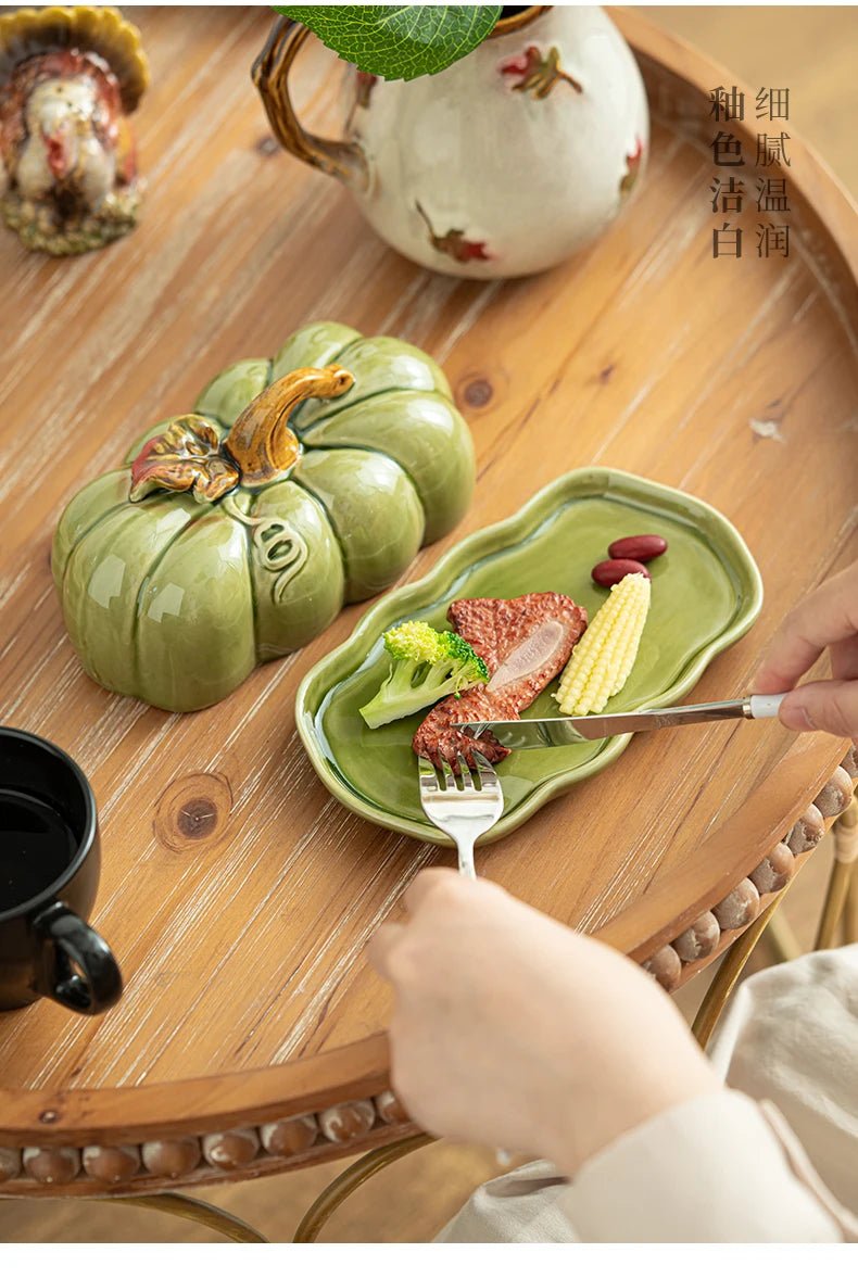Cute and Novel Pumpkin with Lid Ceramic Dining Plate Snack Plate Kitchen Utensils Restaurant Utensils New Year's Festival Gifts - Julia M LifeStyles