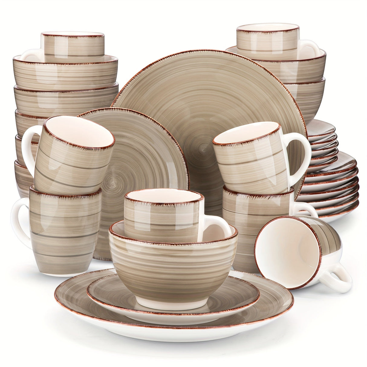 Artisanal 32-Piece Handpainted Stoneware Dinnerware Set for 8 – Scratch-Resistant & Dishwasher Safe Julia M LifeStyles
