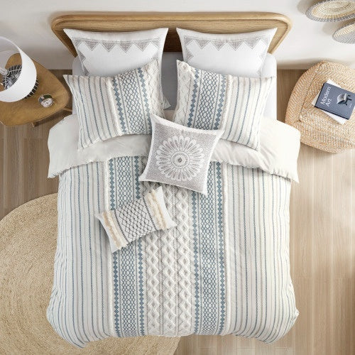 Imani Full/Queen Cotton Printed Duvet Cover Set With Chenille