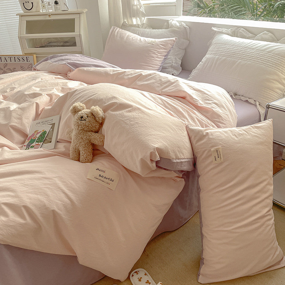 Pure Cotton Simple Contrast Color Four-piece Set Dyed And Washed