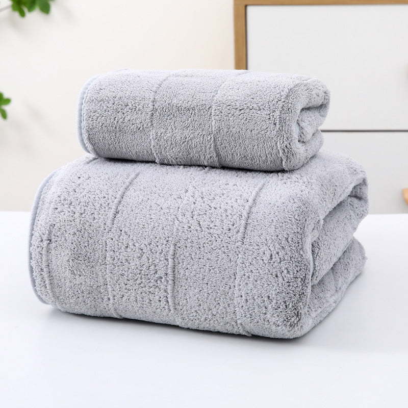 Wide Stripe Dark Stripe Coral Velvet Printing Towels Suit