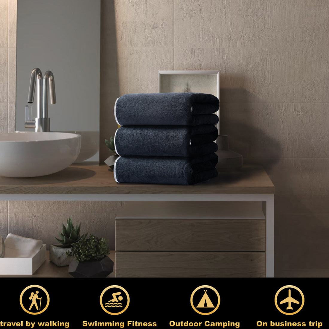 3 Pieces Egyptian Cotton Towels Set - Large Size Bath Sheets
