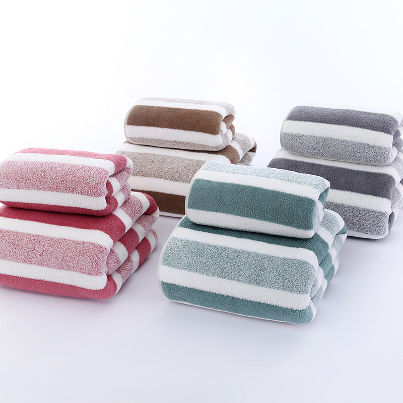 Wide Stripe Dark Stripe Coral Velvet Printing Towels Suit