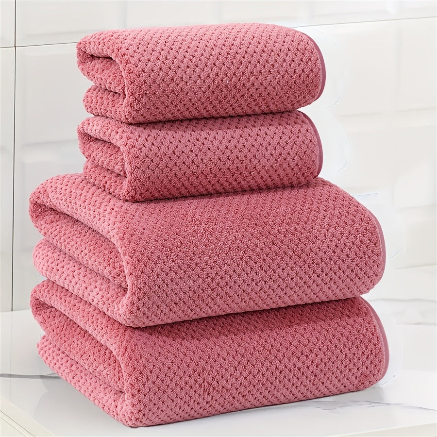 4-Piece Plush Coral Fleece Luxury Bath Towel Set