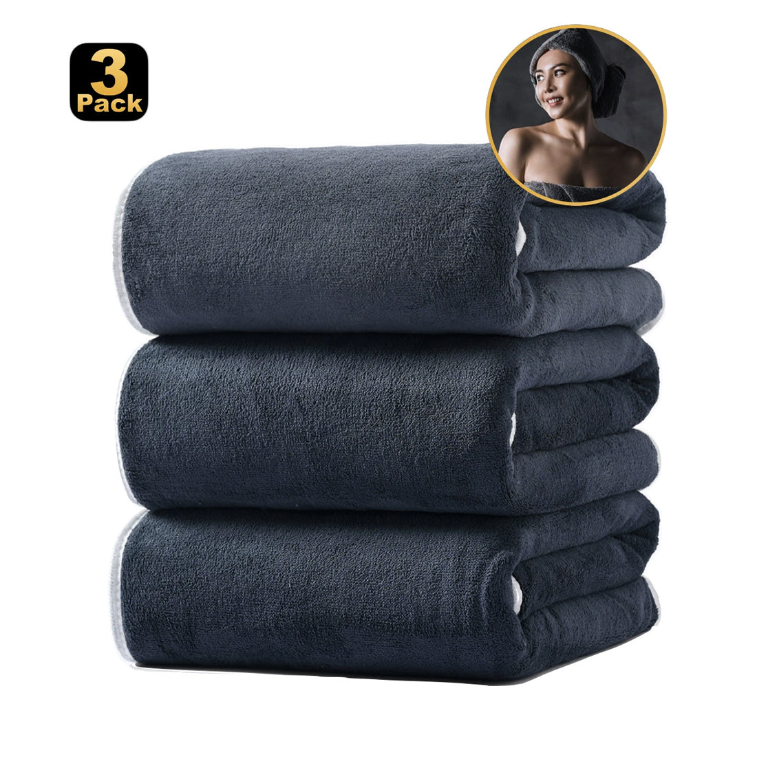 3 Pieces Egyptian Cotton Towels Large Size Bath Sheet Super Soft Towel Bale Set