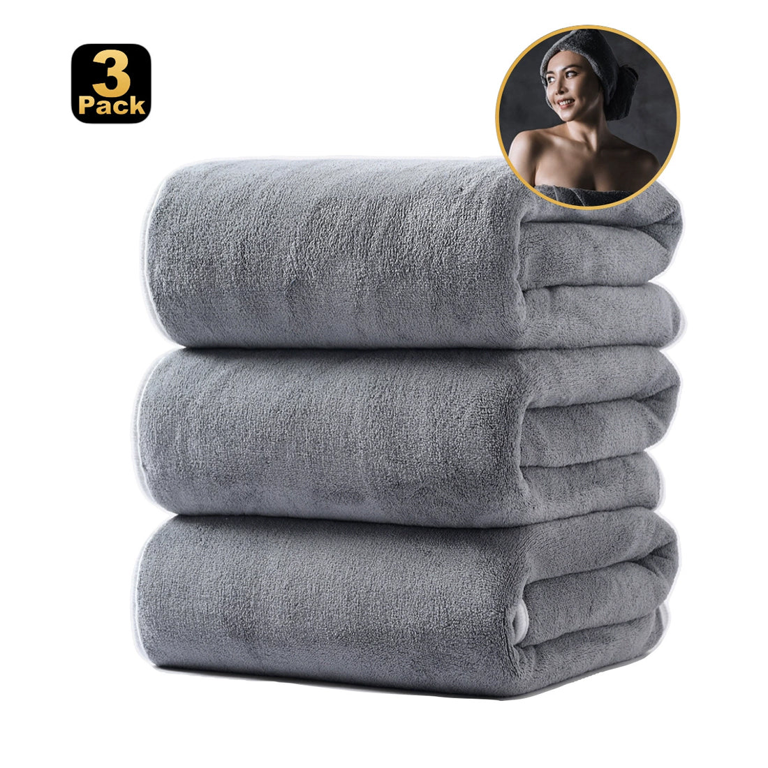 3 Pieces Egyptian Cotton Towels Large Size Bath Sheet Super Soft Towel Bale Set-Gray
