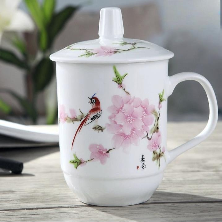 Elegant Blue and White Porcelain Tea Cup with Lid Julia M Home & Kitchen