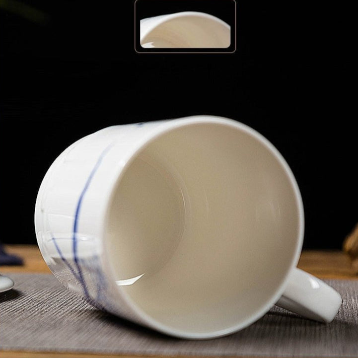 Elegant Blue and White Porcelain Cup with Lid for Tea Brewing - Julia M LifeStyles