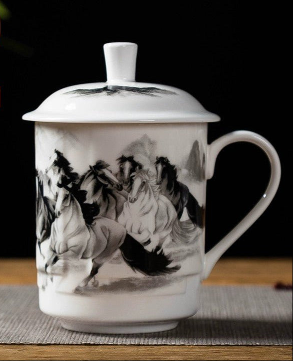 Elegant Blue and White Porcelain Cup with Lid for Tea Brewing - Julia M LifeStyles