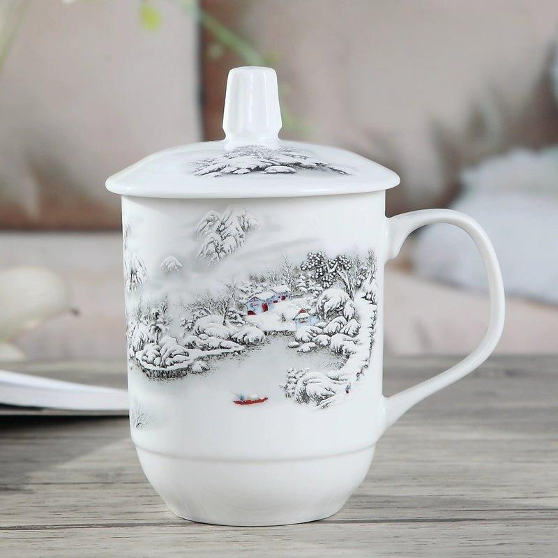 Elegant Blue and White Porcelain Tea Cup with Lid Julia M Home & Kitchen