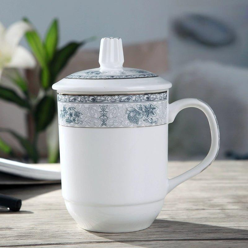 Elegant Blue and White Porcelain Tea Cup with Lid Julia M Home & Kitchen