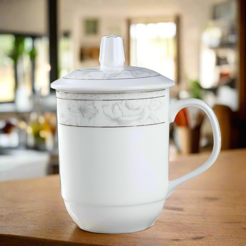 Elegant Blue and White Porcelain Cup with Lid for Tea Brewing - Julia M LifeStyles