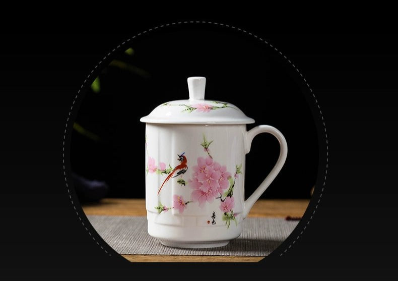 Elegant Blue and White Porcelain Cup with Lid for Tea Brewing - Julia M LifeStyles