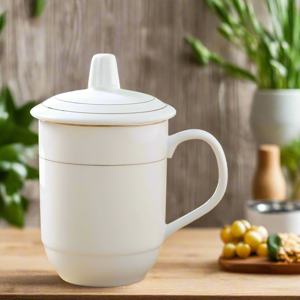 Elegant Blue and White Porcelain Cup with Lid for Tea Brewing - Julia M LifeStyles