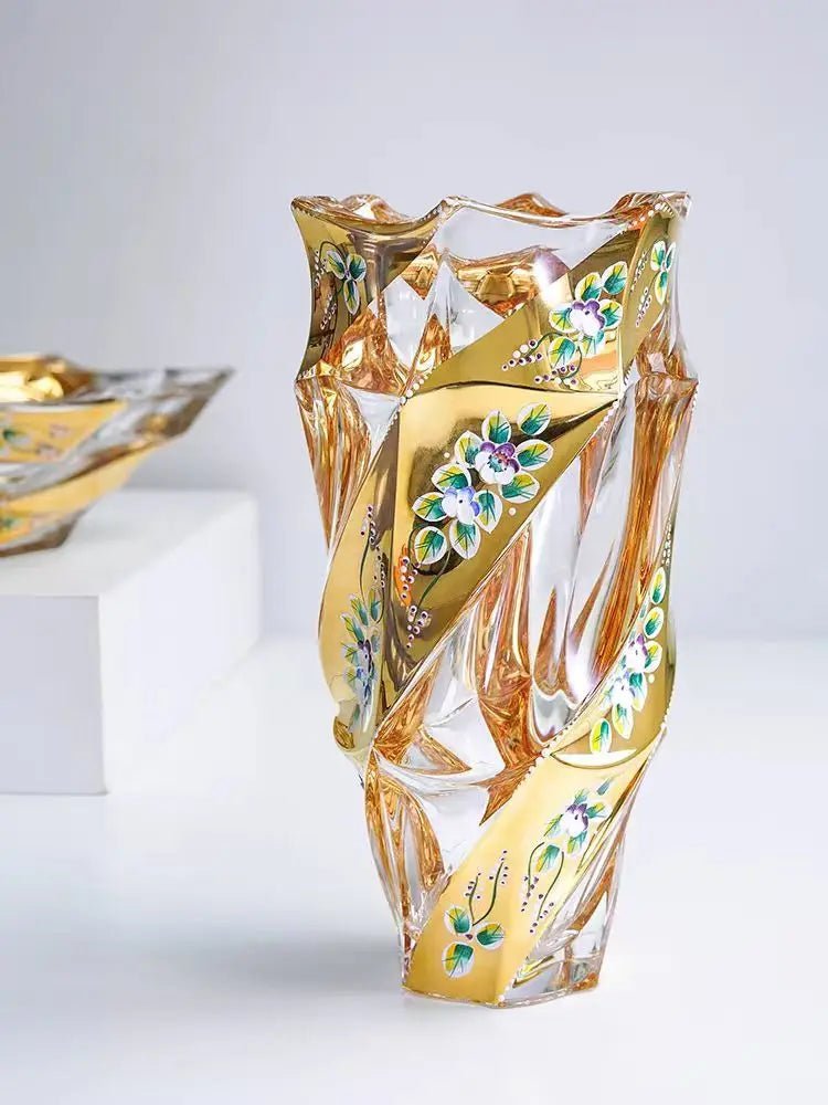 Elegant European Crystal Glass Vase with Gold Painted Enamel - Julia M LifeStyles