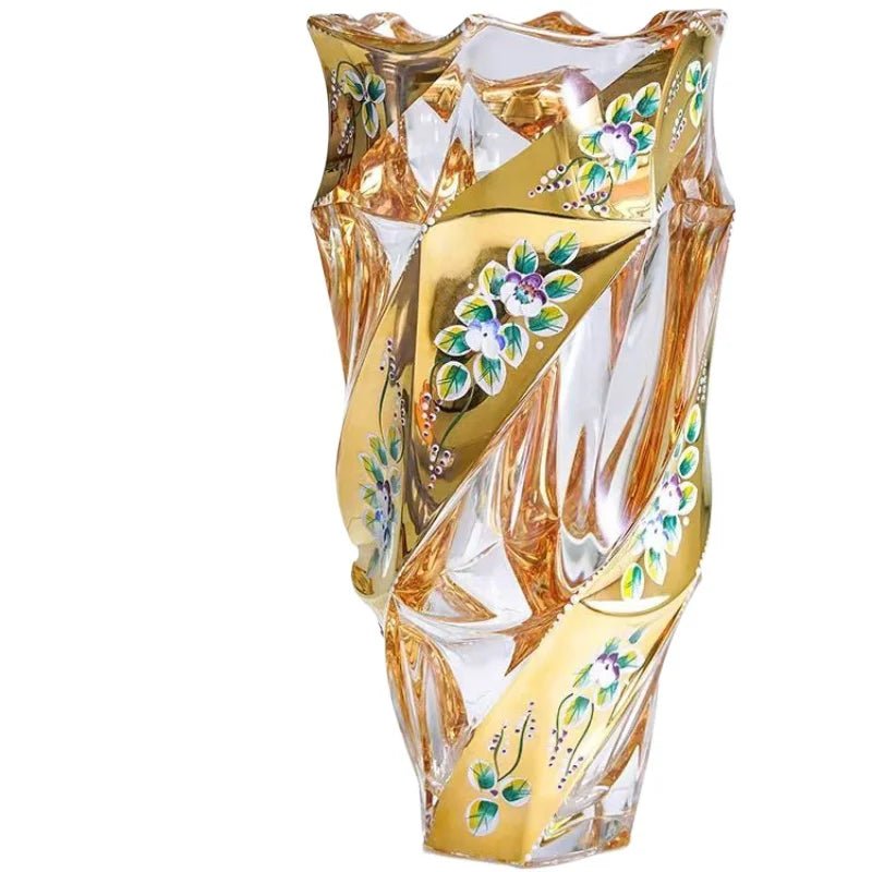 Elegant European Crystal Glass Vase with Gold Painted Enamel - Julia M LifeStyles