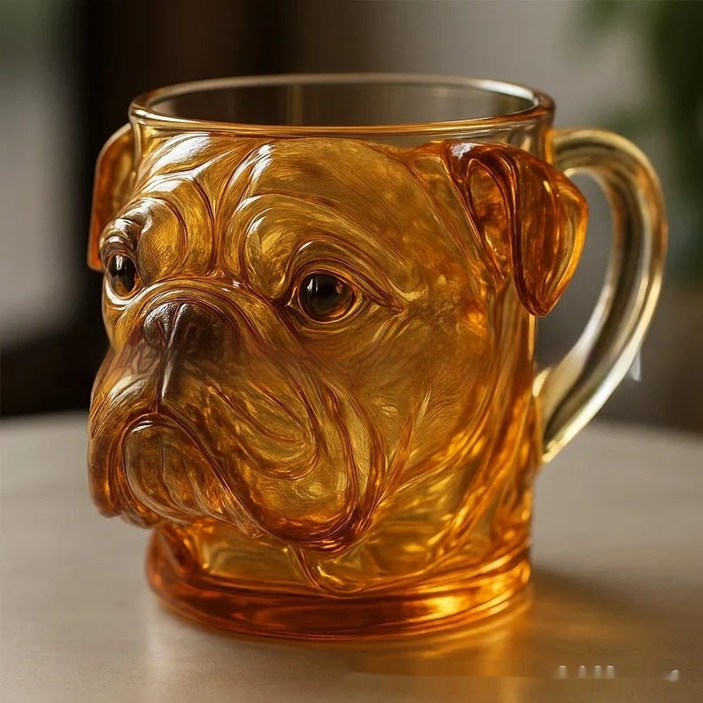 Elegant 3D Sculpted Dog Face Glazed Glass Cup
