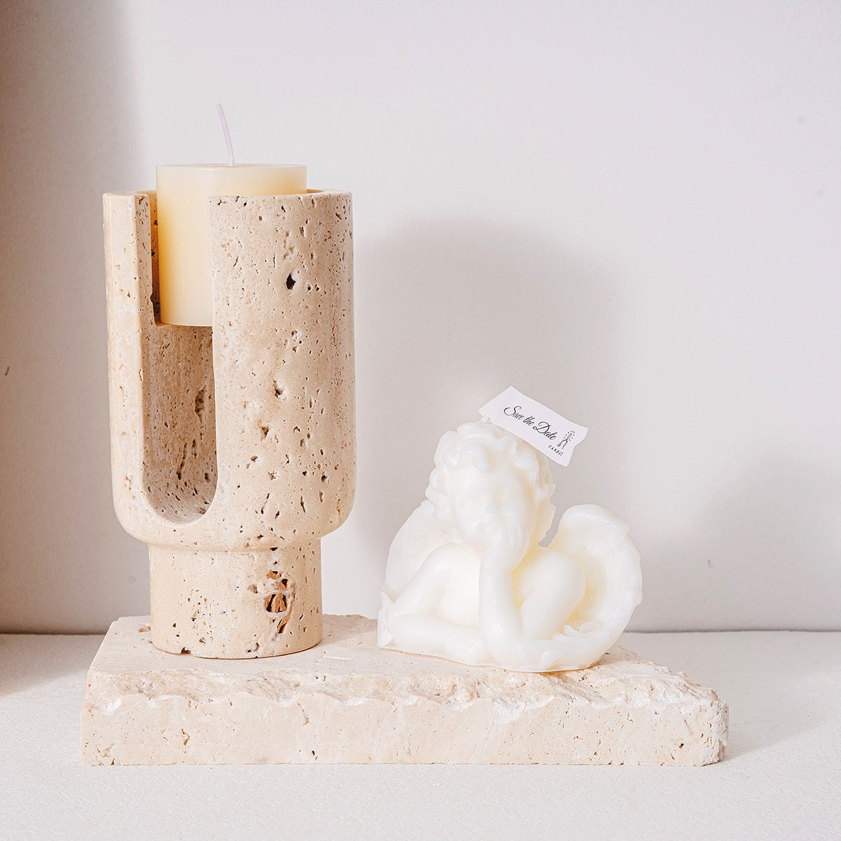 Luxury yellow cave marble geometric layered sculpture for modern quiet interiors