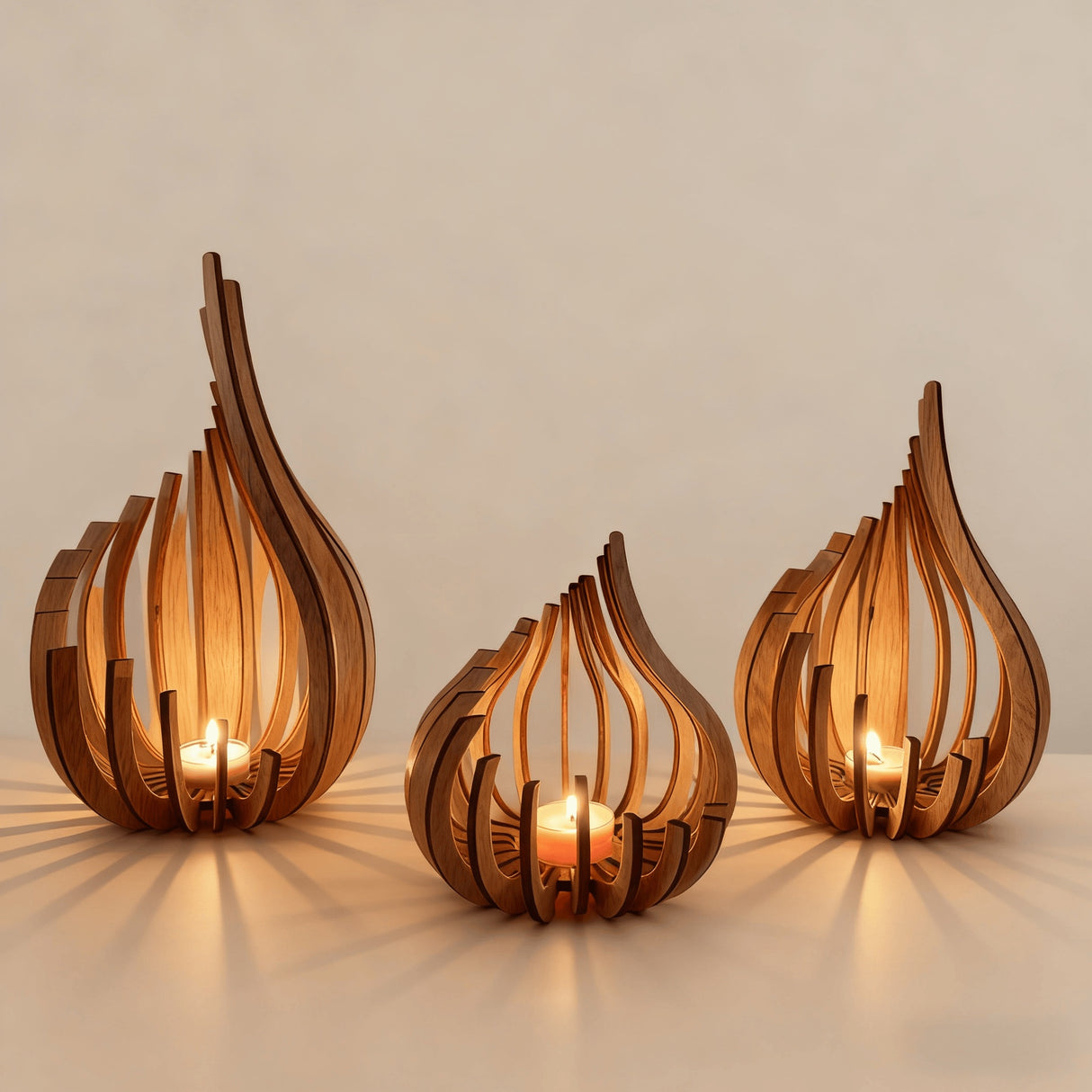 Elegant Lotus-Shaped Wooden Candle Holder Display Shelf