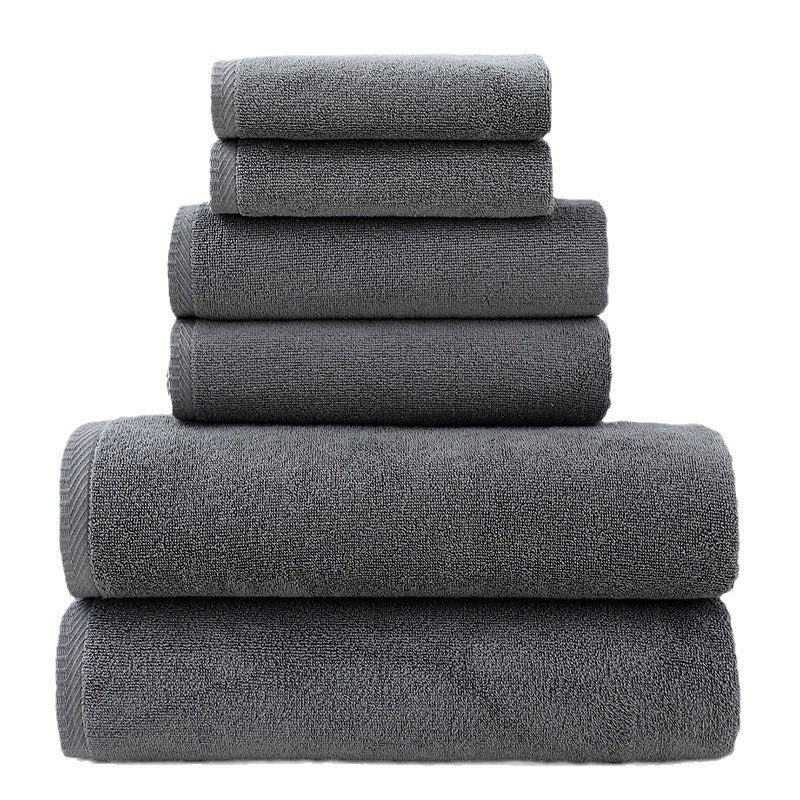 Solid Color Simple Towels 6-piece Cotton Suit