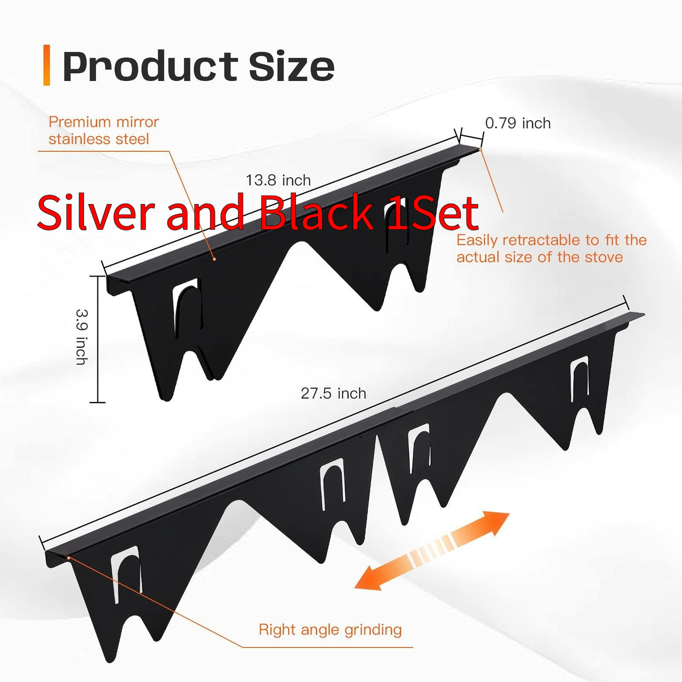 Premium 304 Stainless Steel Retractable Stove Gap Cover – Sleek Black Pair