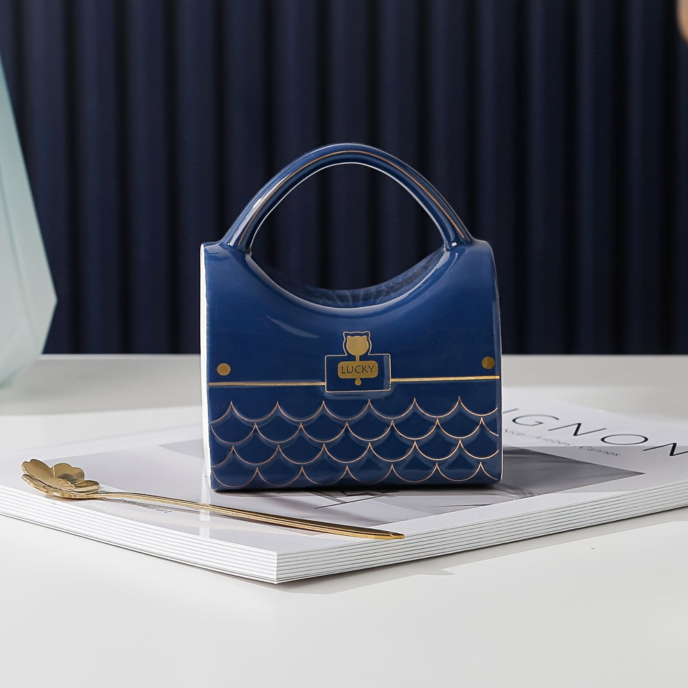 1pc, Unique Handbag-Shaped Ceramic Mug with Spoon - Reusable, Freezer Safe, BPA-Free, Graphic Pattern, Multipurpose Office Home Coffee Cup for Teenagers - Perfect for Christmas, Graduation, Halloween, Mothers Day, Thanksgivin Julia M LifeStyles