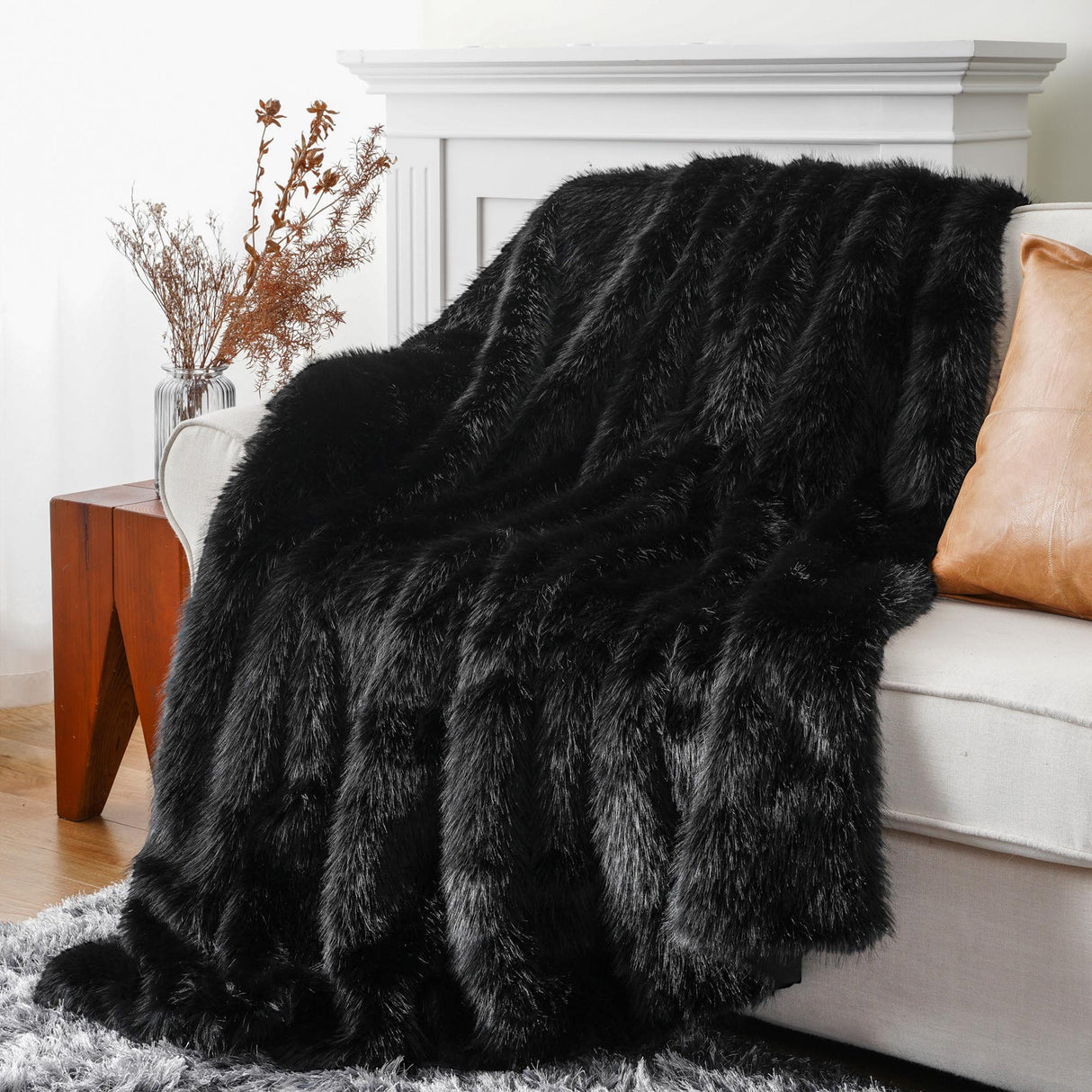 Luxury Black Faux Fur Throw Blanket for Couch, Chair, and Bed Julia M LifeStyles