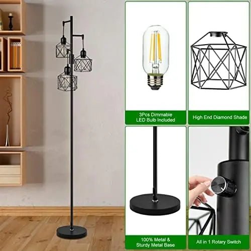 Golden Diamond Cage Floor Lamp with Dimmable LED Lights 🌟 - Julia M LifeStyles