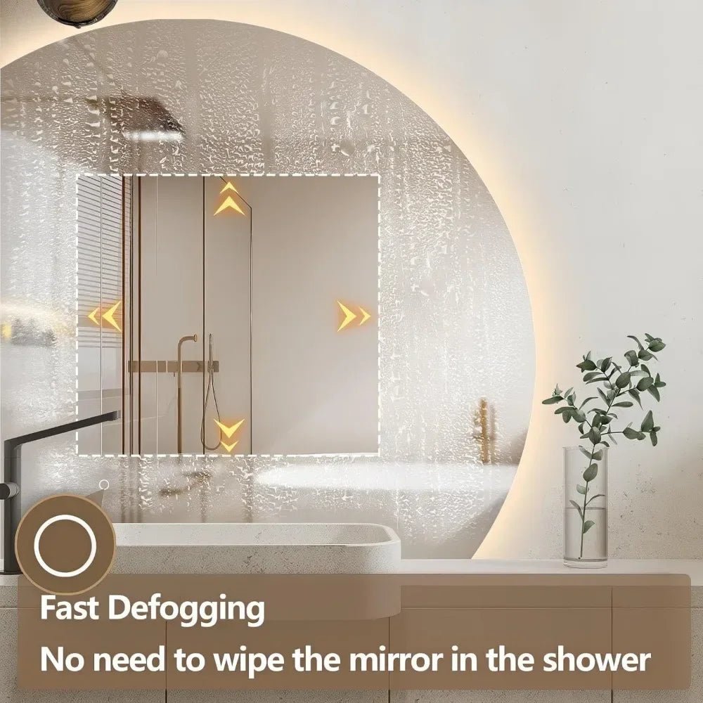 Dimmable Half Moon LED Smart Mirror with Anti-Fog Technology - Julia M LifeStyles