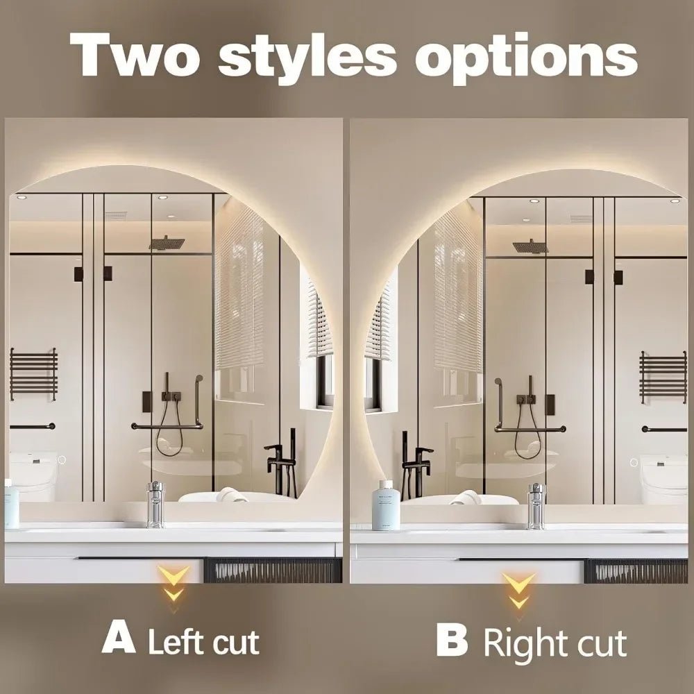 Dimmable Half Moon LED Smart Mirror with Anti-Fog Technology - Julia M LifeStyles