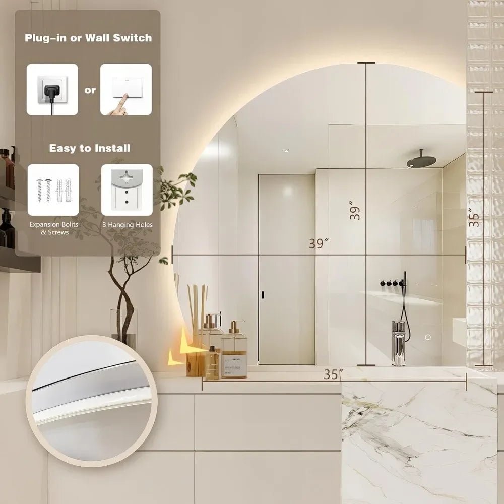 Dimmable Half Moon LED Smart Mirror with Anti-Fog Technology - Julia M LifeStyles