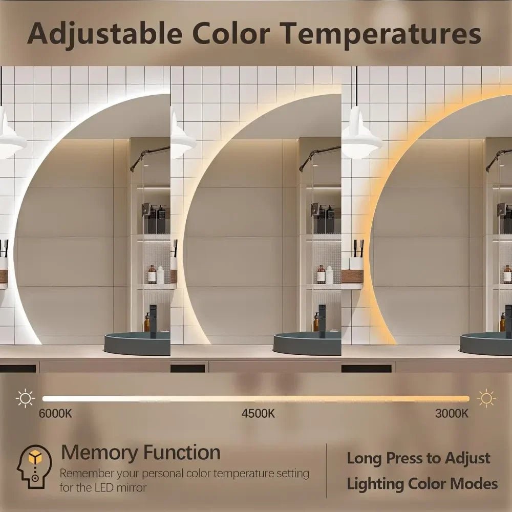 Dimmable Half Moon LED Smart Mirror with Anti-Fog Technology - Julia M LifeStyles