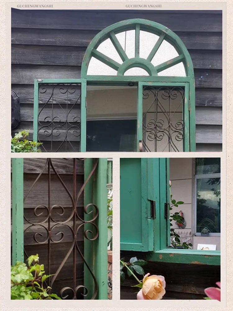 Handmade Vintage Arched Window Mirror in Blue Green White - Julia M LifeStyles