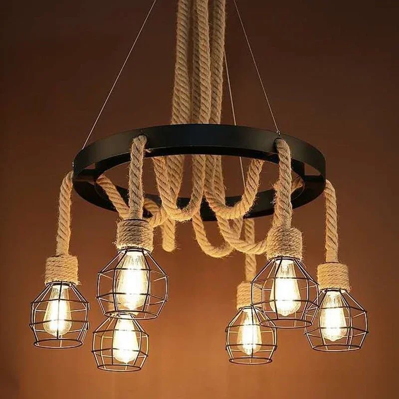 Industrial Rustic Pendant Light with Hanging Rope for Living and Dining Room - Julia M LifeStyles