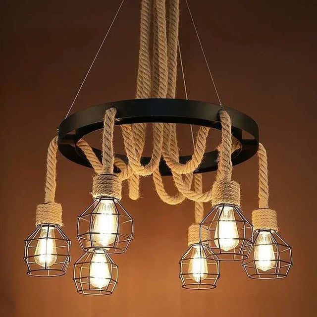 Industrial Rustic Pendant Light with Hanging Rope for Living and Dining Room - Julia M LifeStyles
