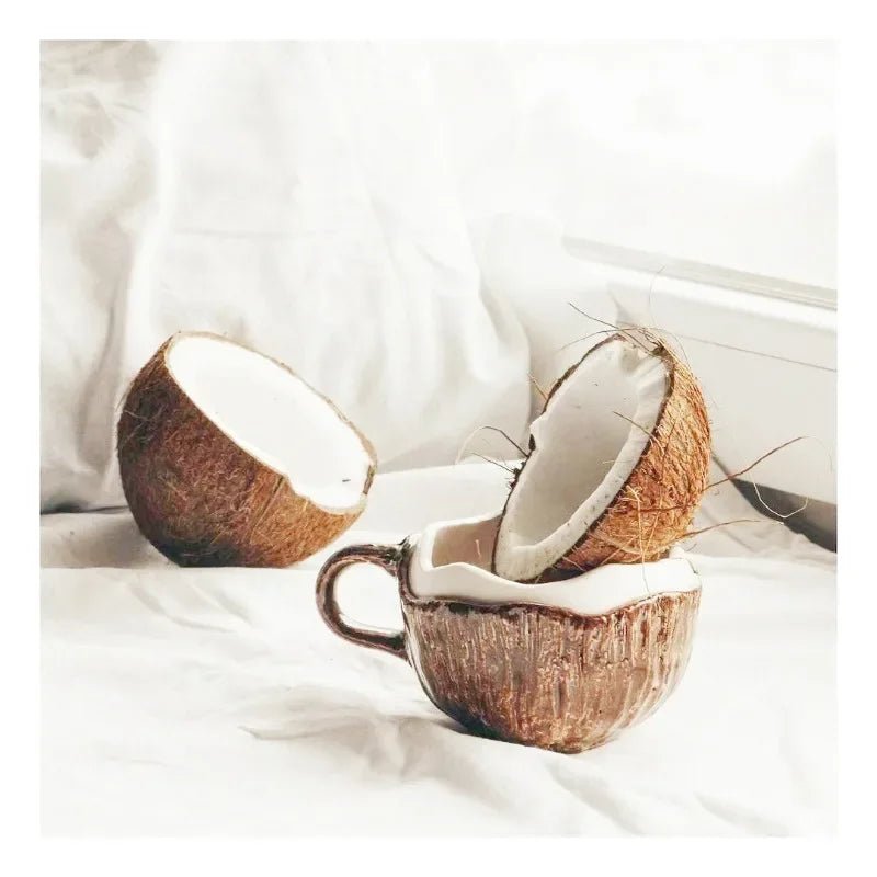 Ins Style Creativity Coconut Coffee Mug with Spoon Retro Hand Pinched Irregular Ceramic Mark Coffee Cup Oat Breakfast Water Cup - Julia M LifeStyles